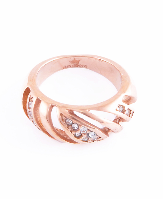 Oceľový prsteň s prúžkovým vzorom rose gold C029-2T