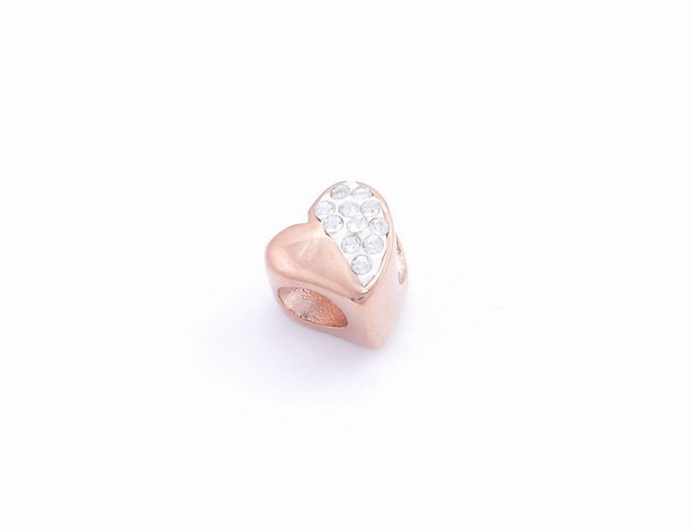 Oceľový prívesok – srdce s krištálmi rose gold E036-2T