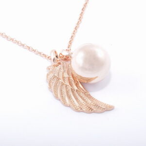 Náhrdelník s anjelským krídlom a perlou rose gold G099-2Q
