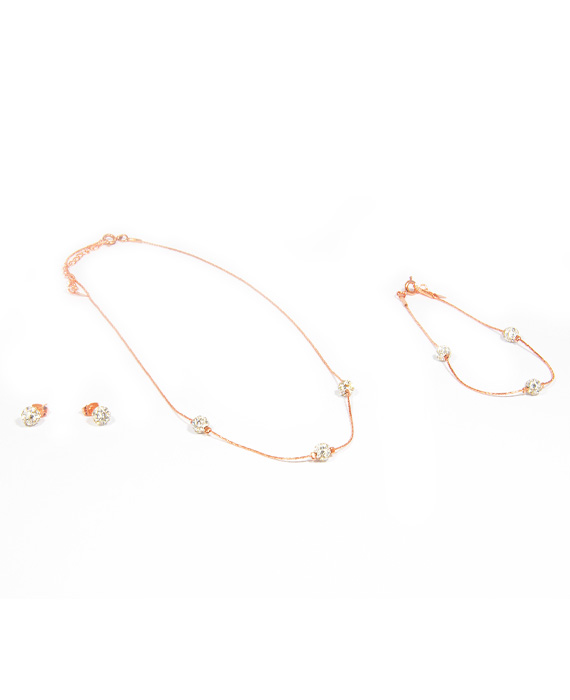 Jemný set s trblietavými pavé guličkami rose gold L002-25