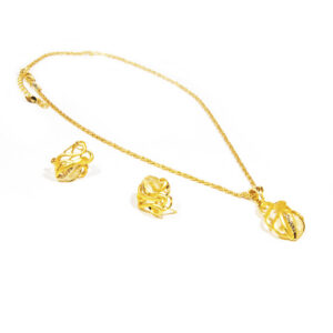 Set retiazky a náušníc s prepletaným dizajnom gold L012