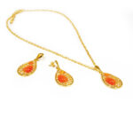 Zlatý set s oranžovým mačacím okom L015