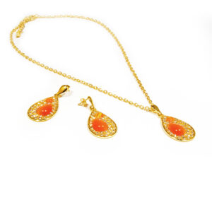 Zlatý set s oranžovým mačacím okom L015