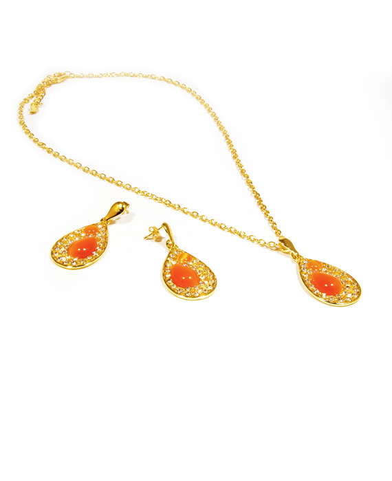 Zlatý set s oranžovým mačacím okom L015