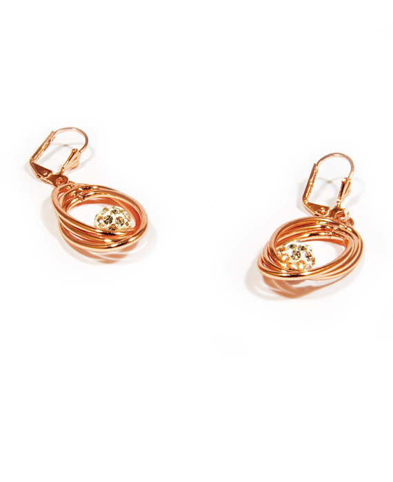 Visiace náušnice s kryštálovou guľôčkou rose gold L019-25