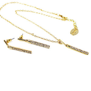 Geometrický set náušníc a retiazky pozlátený M020