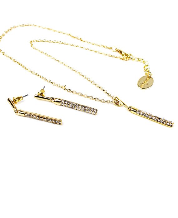 Geometrický set náušníc a retiazky pozlátený M020