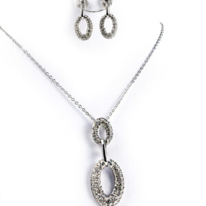 Set rhodiovaných oválnych náušníc a náhrdelníka M025-1T