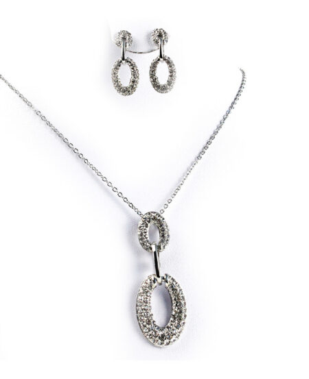 Set rhodiovaných oválnych náušníc a náhrdelníka M025-1T