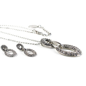 Set rhodiovaných oválnych náušníc a náhrdelníka M025-1T