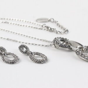 Set rhodiovaných oválnych náušníc a náhrdelníka M025-1T