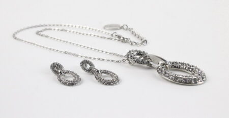 Set rhodiovaných oválnych náušníc a náhrdelníka M025-1T