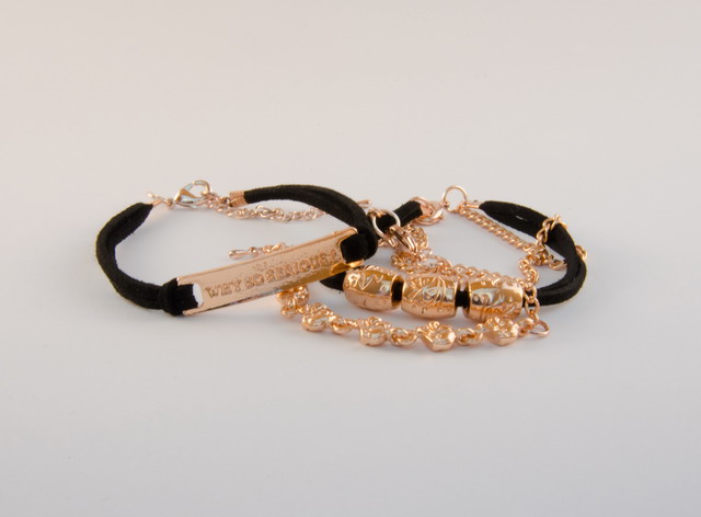 Kožený náramok s rose gold detailmi N074-25