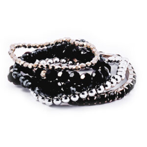 Set lesklých korálkových náramkov čierna-strieborná N124