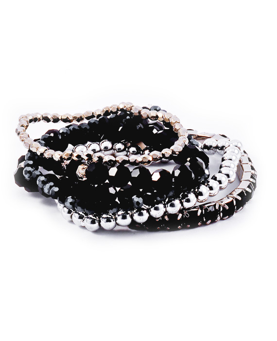 Set lesklých korálkových náramkov čierna-strieborná N124