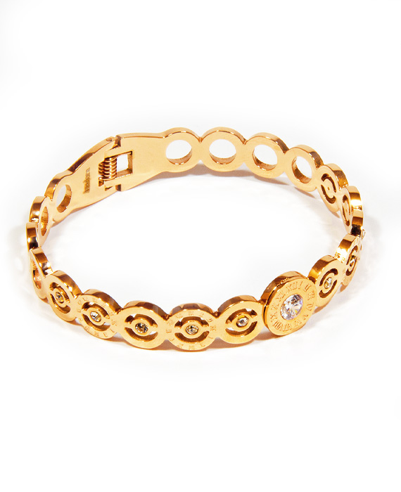 Pevný oceľový náramok Rose gold krúžky 18cm S020-25