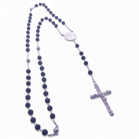 Ruženec na krk z chirurgickej ocele lávový kameň T007