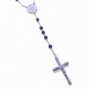 Ruženec na krk z chirurgickej ocele lávový kameň T007