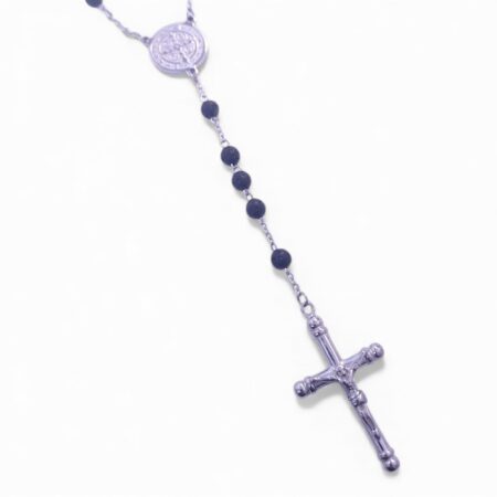 Ruženec na krk z chirurgickej ocele lávový kameň T007