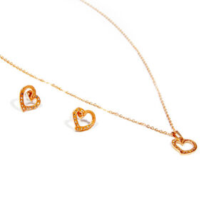 Oceľový set náušnice a náhrdelnik srdcia rose gold X016-25