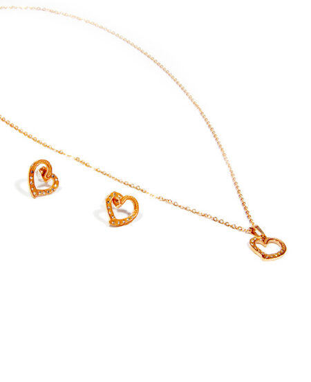 Oceľový set náušnice a náhrdelnik srdcia rose gold X016-25