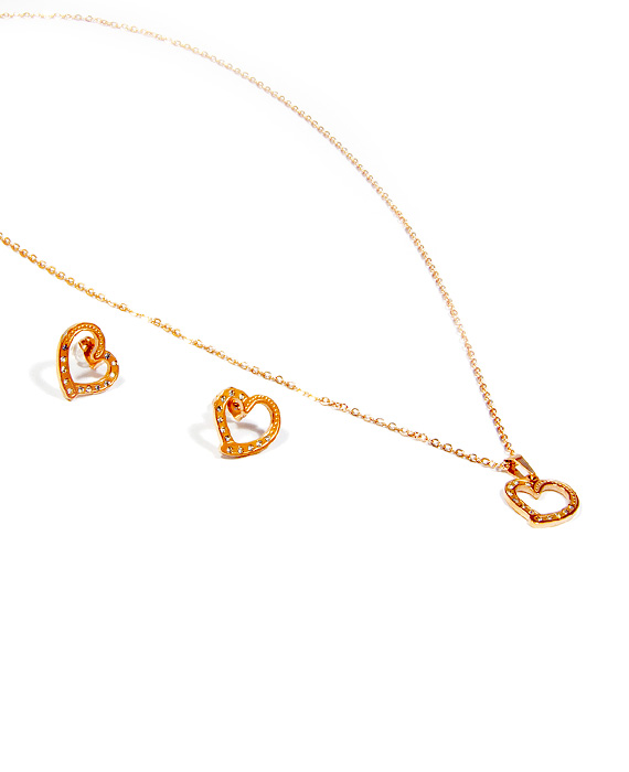 Oceľový set náušnice a náhrdelnik srdcia rose gold X016-25