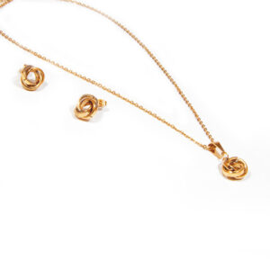 Oceľový set náušnice a náhrdelnik prepletené kruhy rose gold Y002-25
