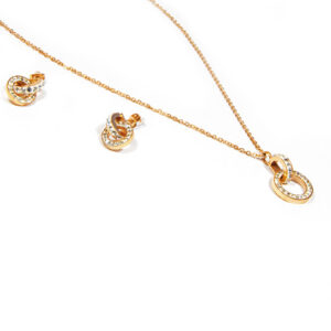 Trblietavý oceľový set náušnice a náhrdelník rose gold Y003-25