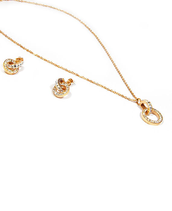 Trblietavý oceľový set náušnice a náhrdelník rose gold Y003-25