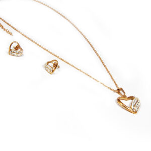 Oceľový set náušnice a náhrdelnik srdcia rose gold Y004-25
