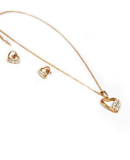 Oceľový set náušnice a náhrdelnik srdcia rose gold Y004-25