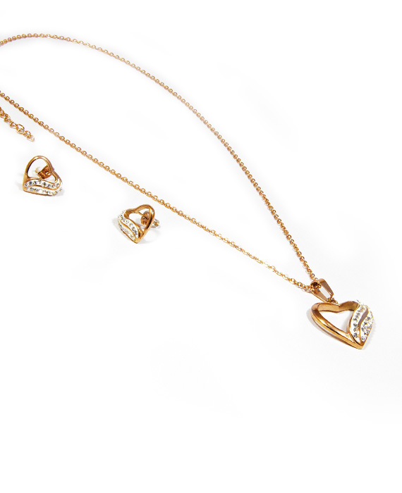 Oceľový set náušnice a náhrdelnik srdcia rose gold Y004-25