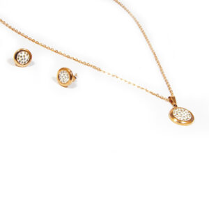 Jemný oceľový set náušnice a náhrdelník s kryštálmi rose gold Y007-25