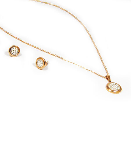 Jemný oceľový set náušnice a náhrdelník s kryštálmi rose gold Y007-25