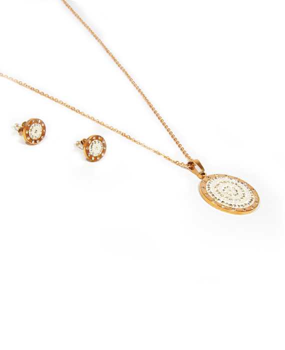 Oceľový set s dlhou retiazku Kruhy Rose gold Y008-25