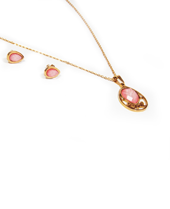 Oceľový set s dlhou retiazkou Love Rose gold Y009-25